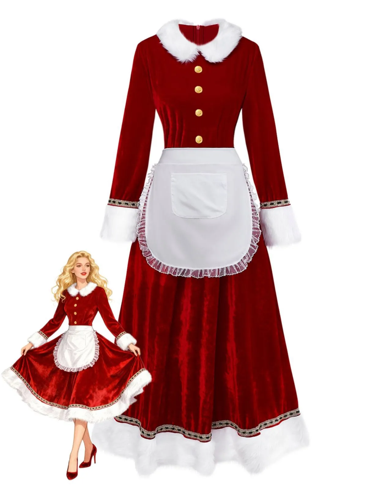 Red 1930s Mrs. Claus Costume Velvet Dress Set sold by Retro Stage