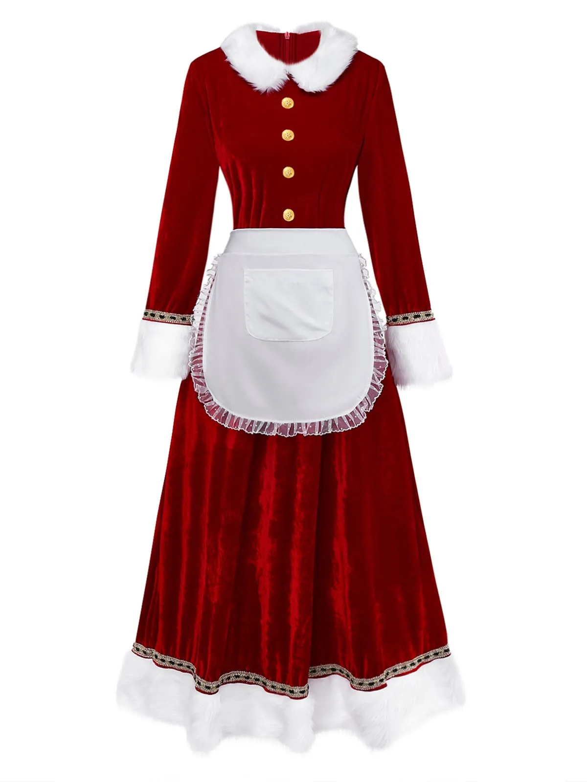 Red 1930s Mrs. Claus Costume Velvet Dress Set sold by Retro Stage product image thumbnail 2