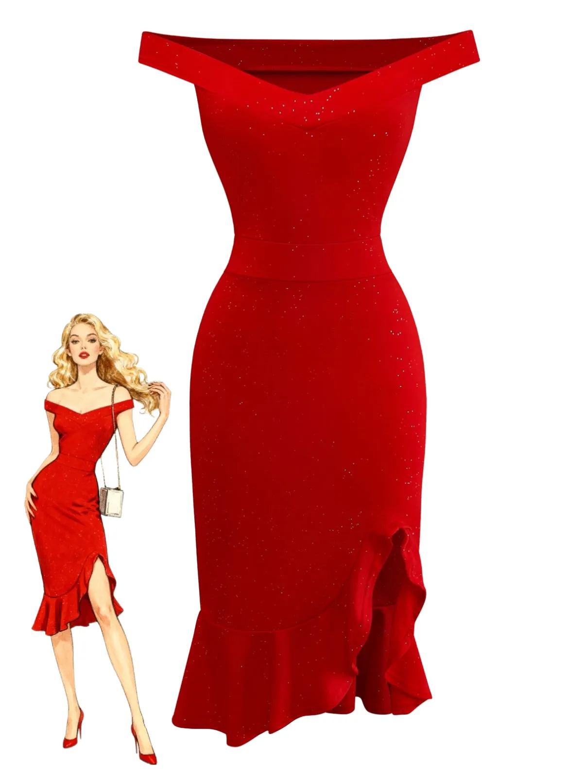 1930s Off-Shoulder Shimmery Mermaid Dress sold by Retro Stage