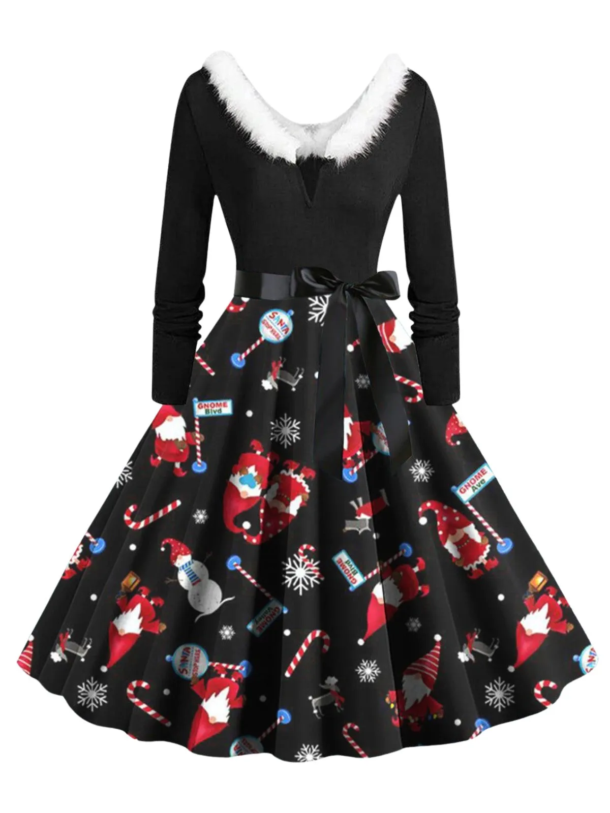 1950s Christmas V-Neck Fur Collar Swing Dress sold by Retro Stage product image thumbnail 2