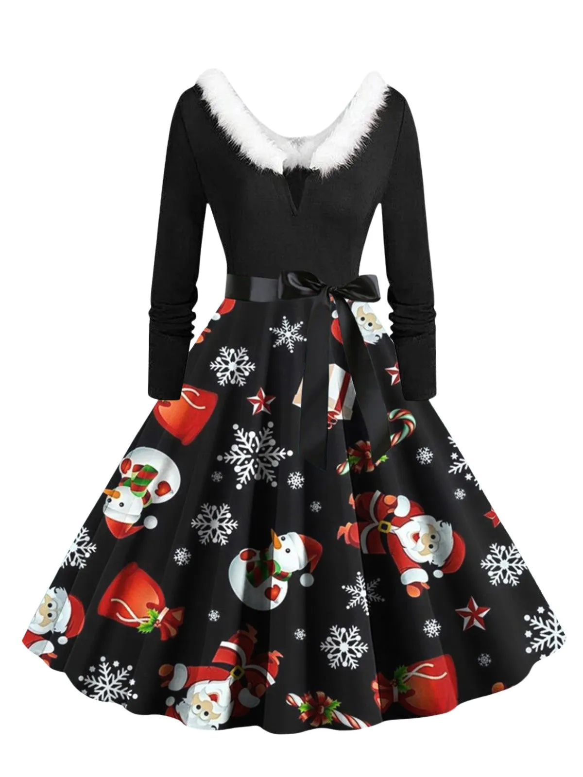 1950s Christmas V-Neck Fur Collar Swing Dress sold by Retro Stage product image thumbnail 4