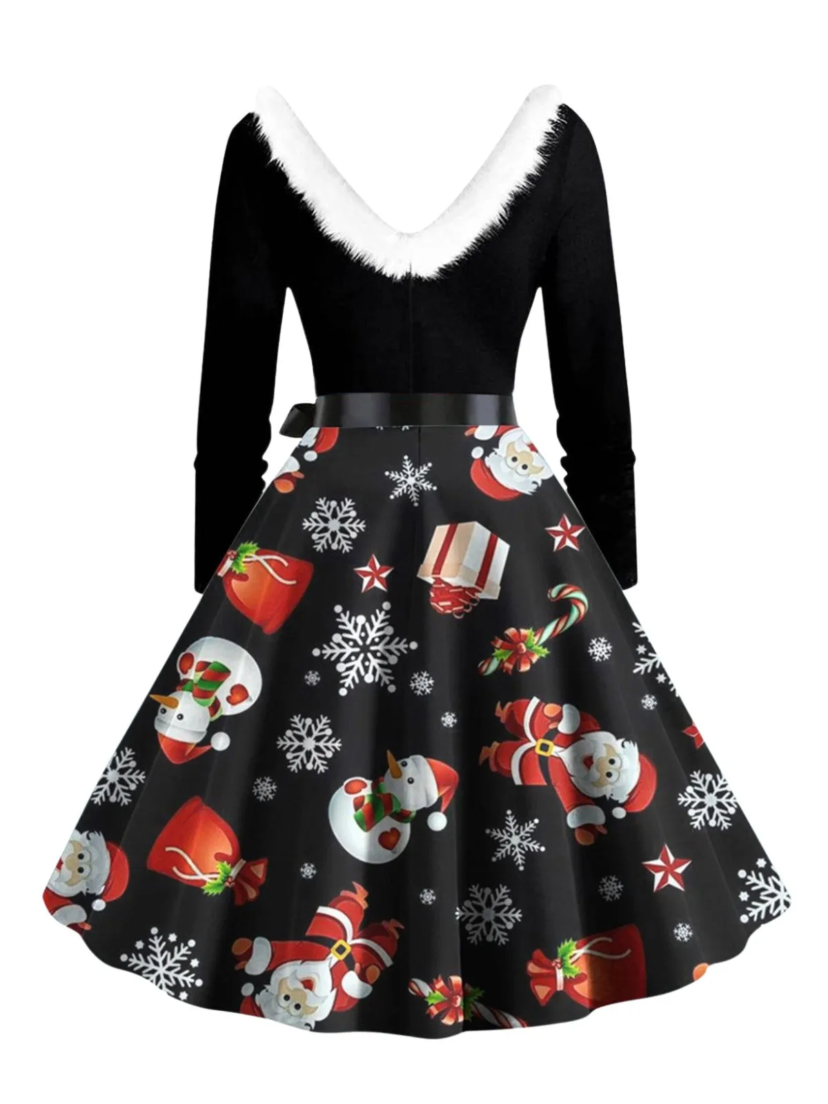 1950s Christmas V-Neck Fur Collar Swing Dress sold by Retro Stage product image thumbnail 5