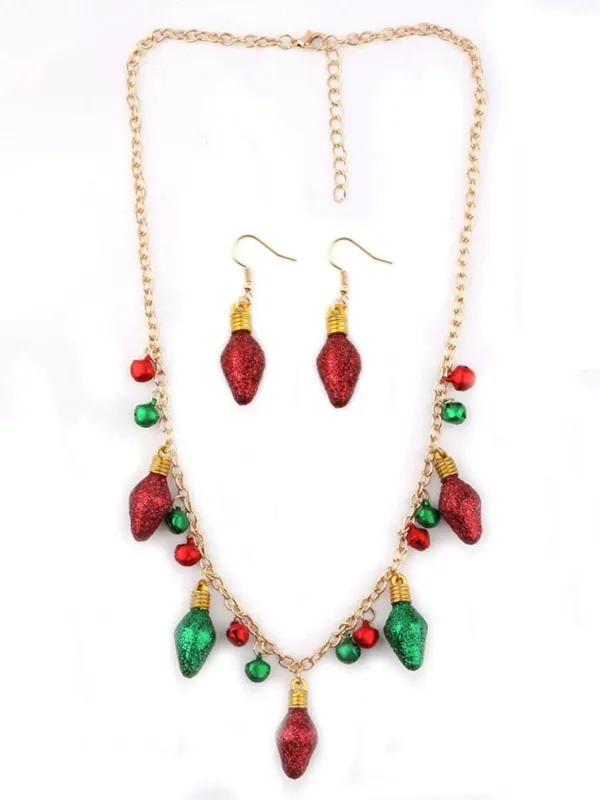 Christmas Light Bulb Bell Necklace & Earrings Set sold by Retro Stage
