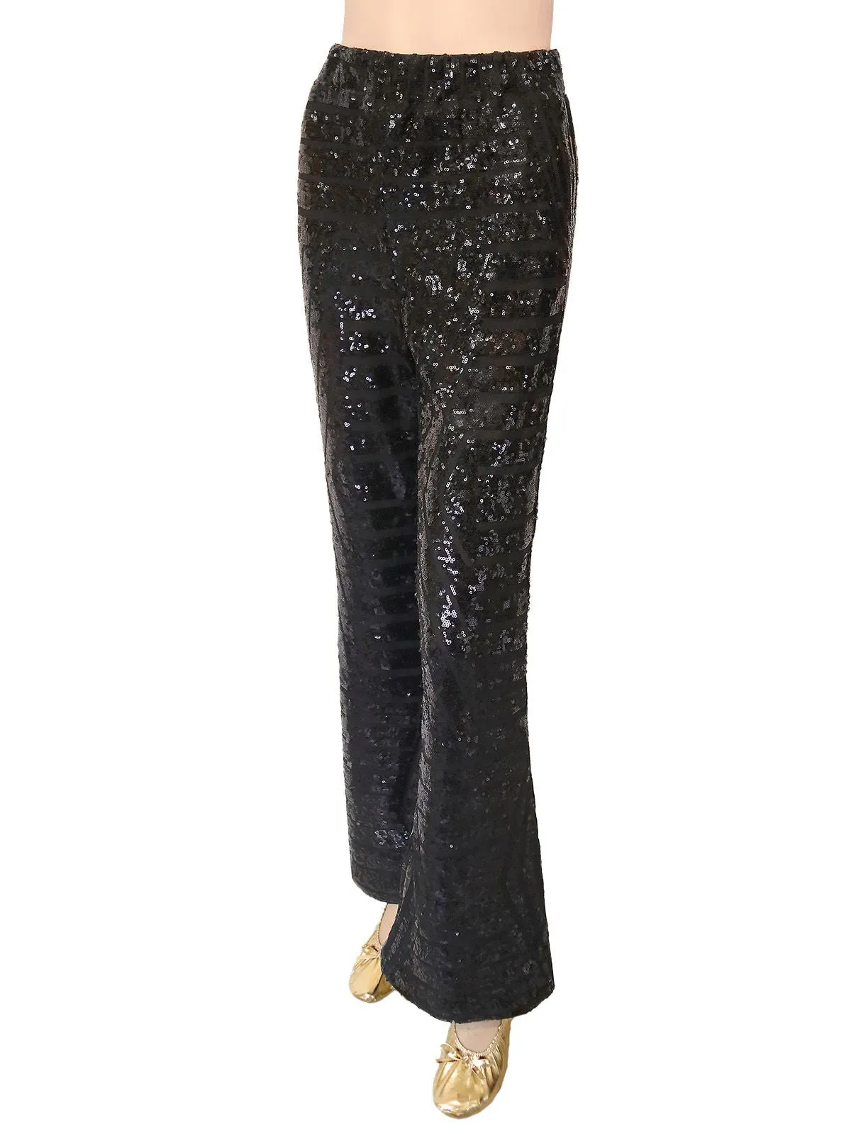 Black 1920s Solid Sequin Flared Pants sold by Retro Stage product image thumbnail 4