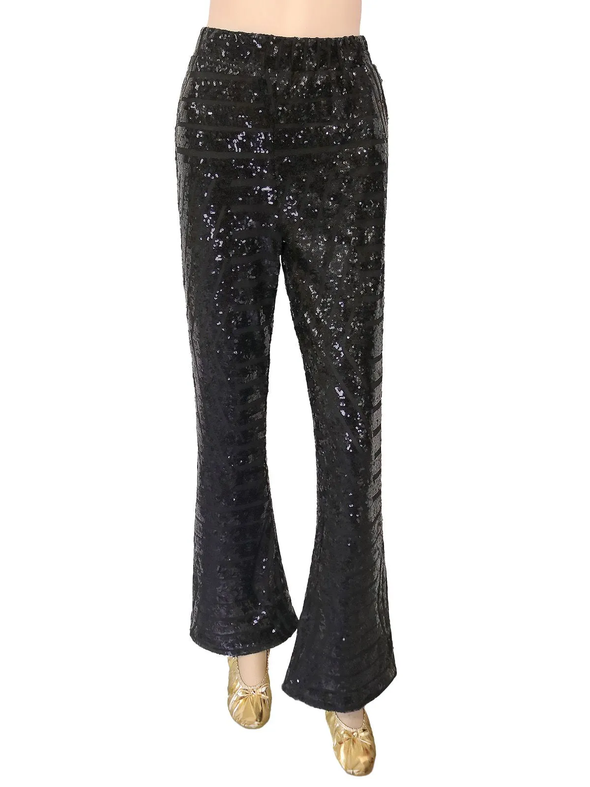 Black 1920s Solid Sequin Flared Pants sold by Retro Stage product image thumbnail 2