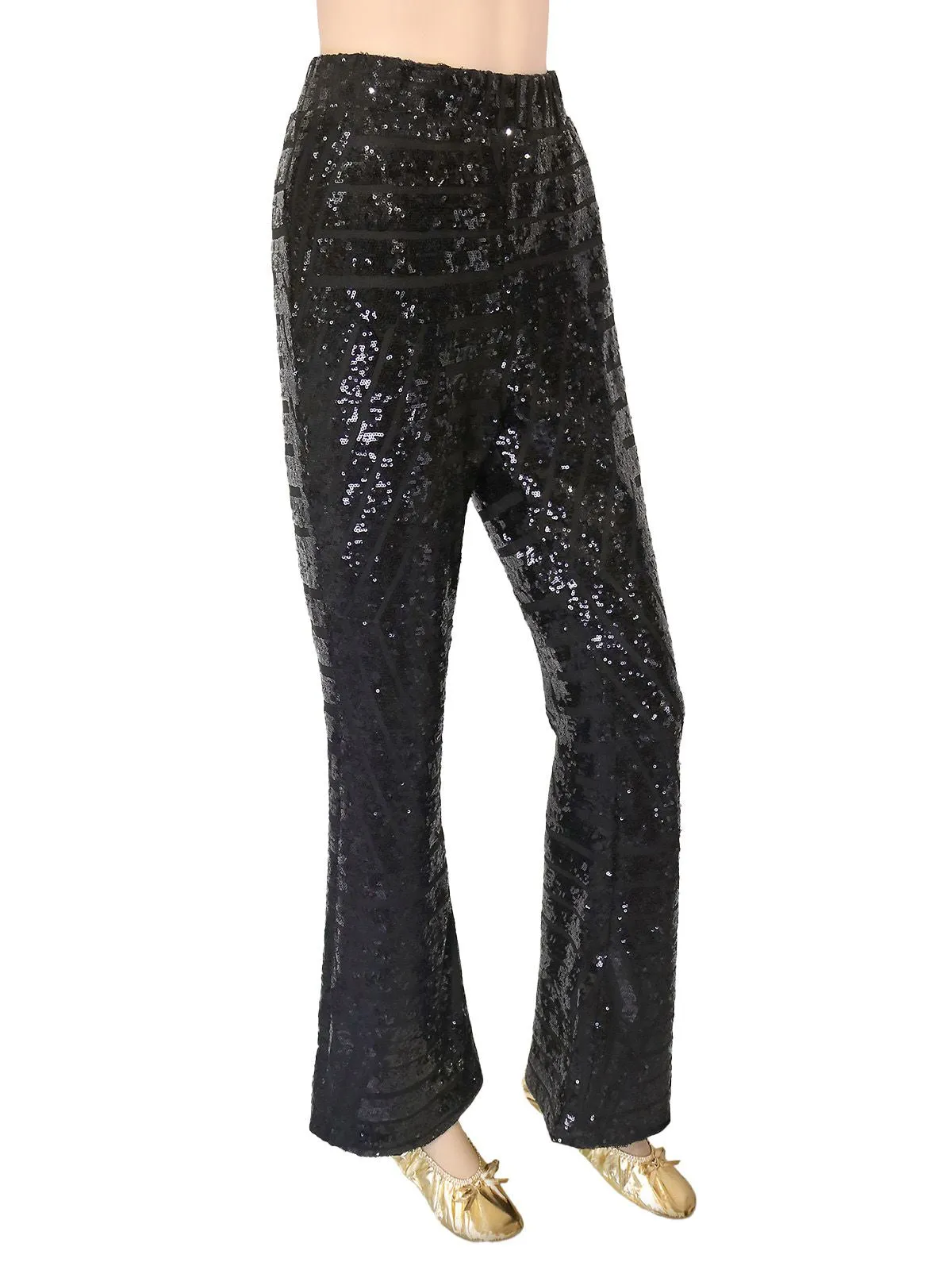 Black 1920s Solid Sequin Flared Pants sold by Retro Stage product image thumbnail 3