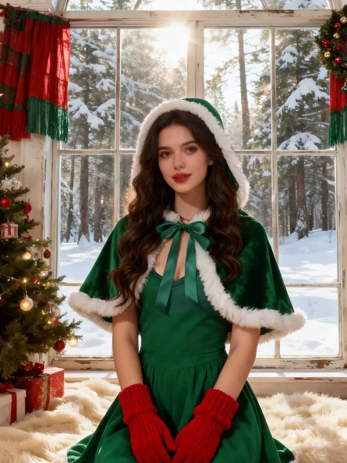 1950s Christmas Velvet Hooded Mini Cape sold by Retro Stage product image thumbnail 4