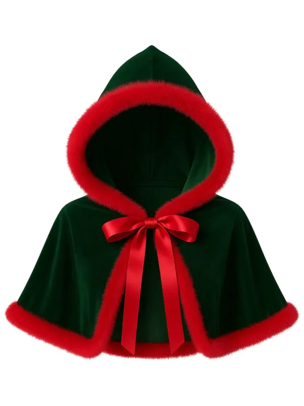 1950s Christmas Velvet Hooded Mini Cape sold by Retro Stage