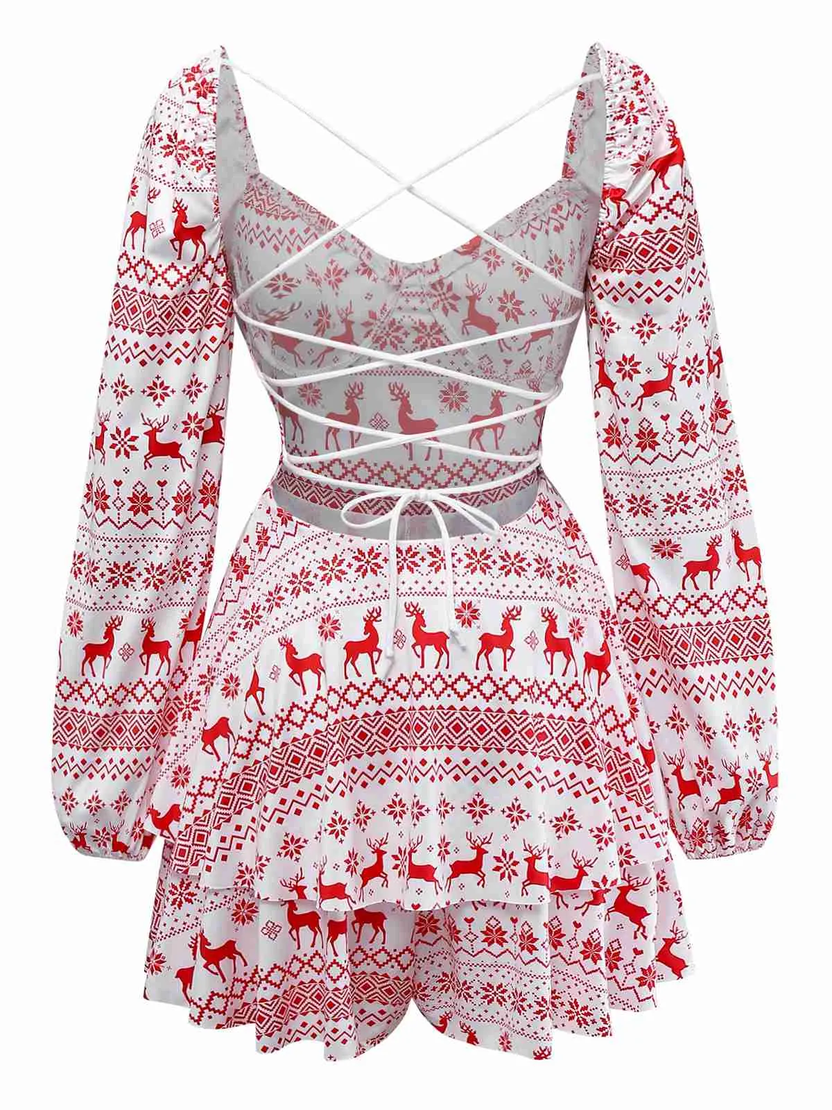 Red 1960s Christmas Reindeer Lace-Up Backless Dress sold by Retro Stage product image thumbnail 3