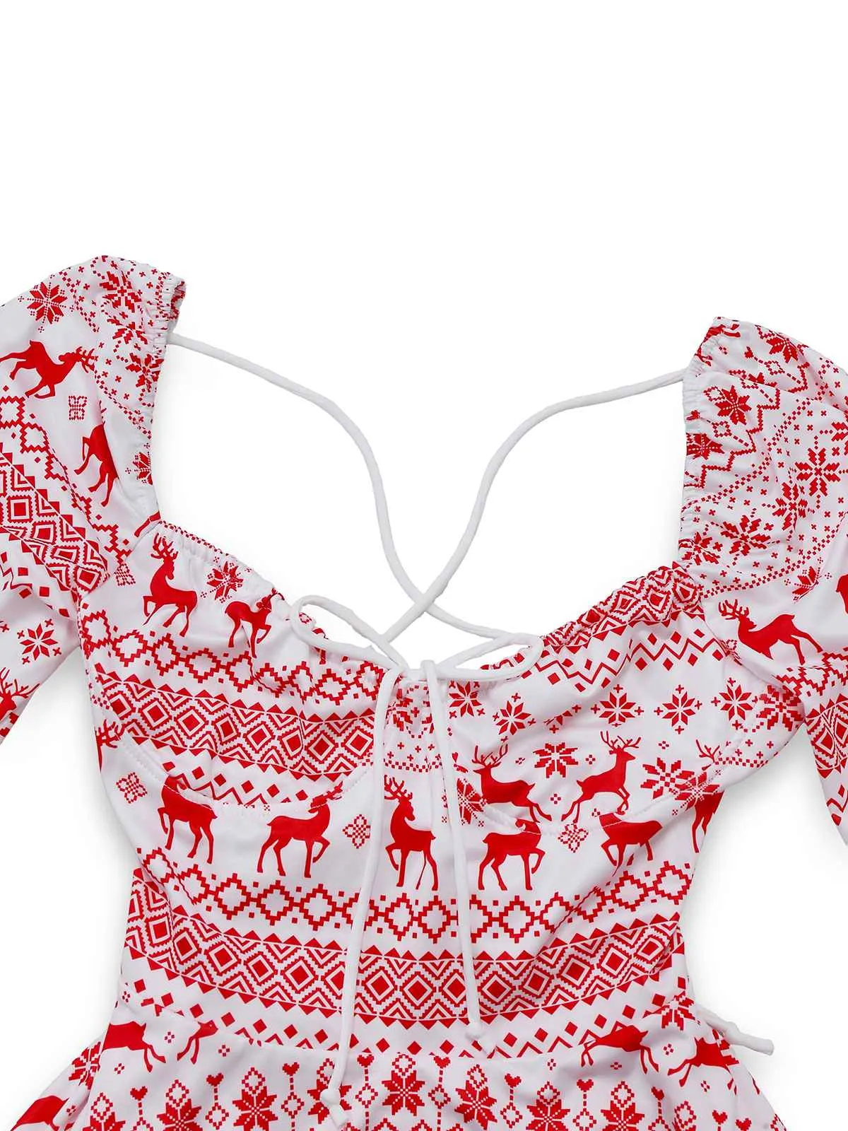 Red 1960s Christmas Reindeer Lace-Up Backless Dress sold by Retro Stage product image thumbnail 4