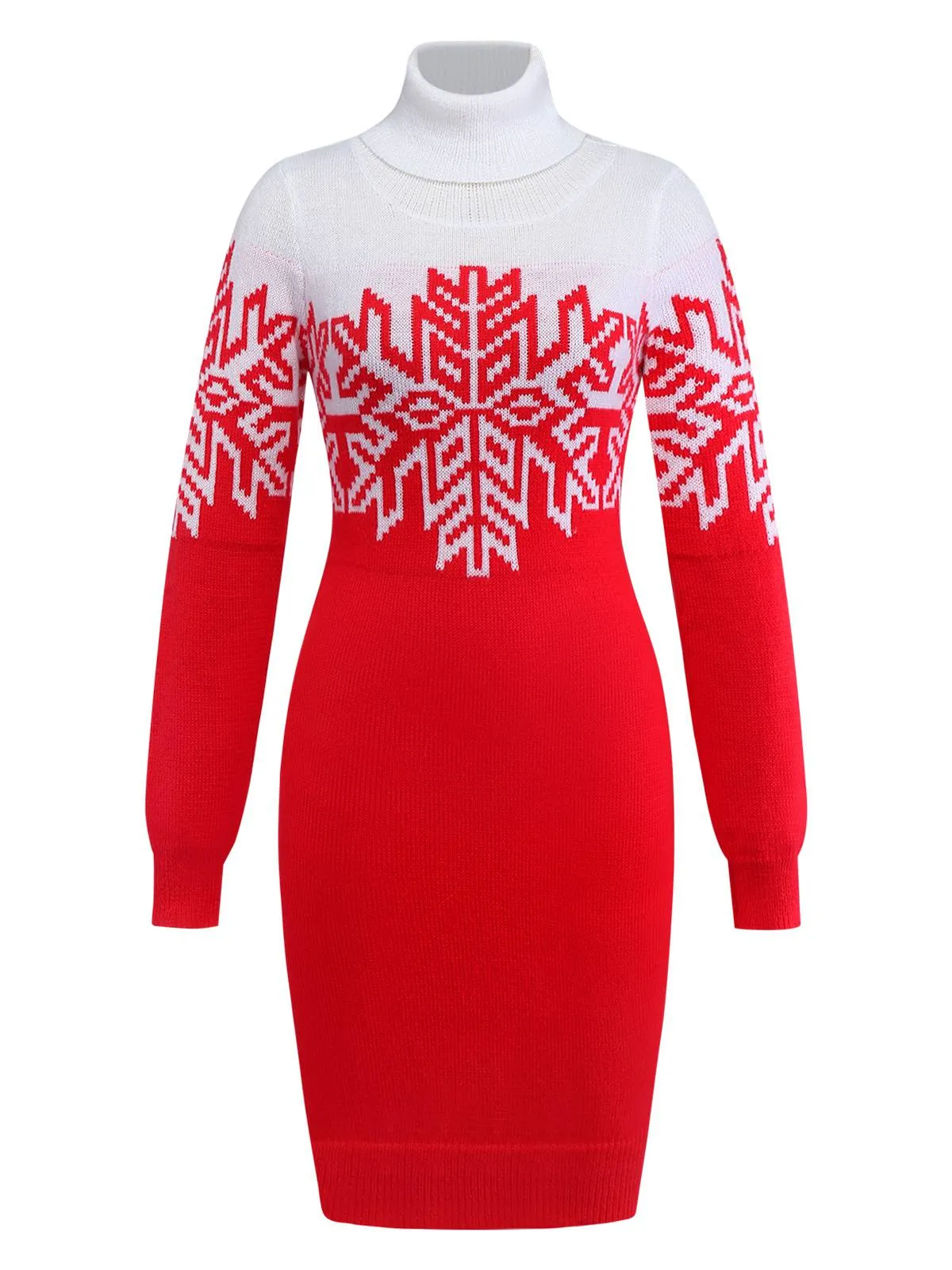 Red & White 1960s Snowflake Turtleneck Sweater Dress sold by Retro Stage product image thumbnail 2