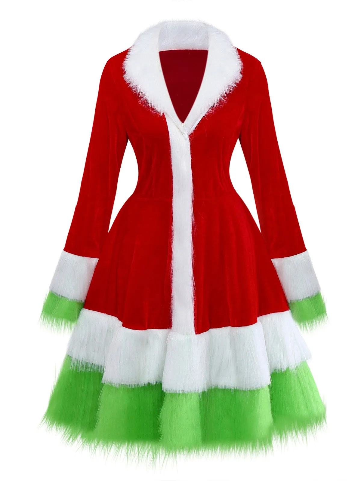 Red & Green 1940s Christmas Grinch Fur Trimmed Dress sold by Retro Stage product image thumbnail 2