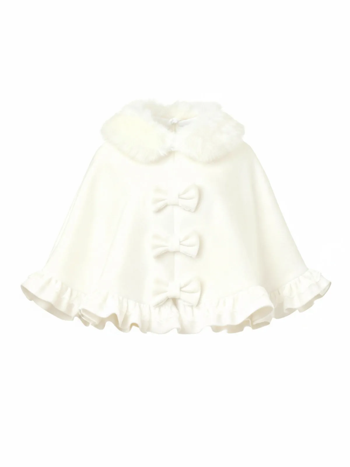 White 1940s Fur-Collar Bow Ruffled Hem Cape sold by Retro Stage