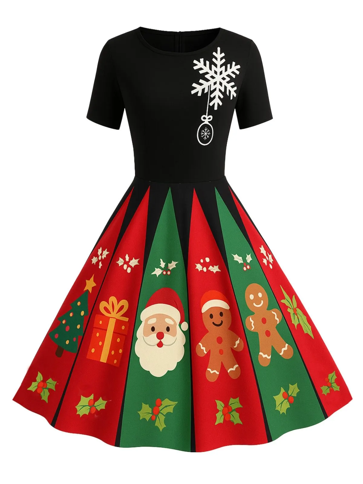 Black 1950s Christmas Snowflake Swing Dress sold by Retro Stage