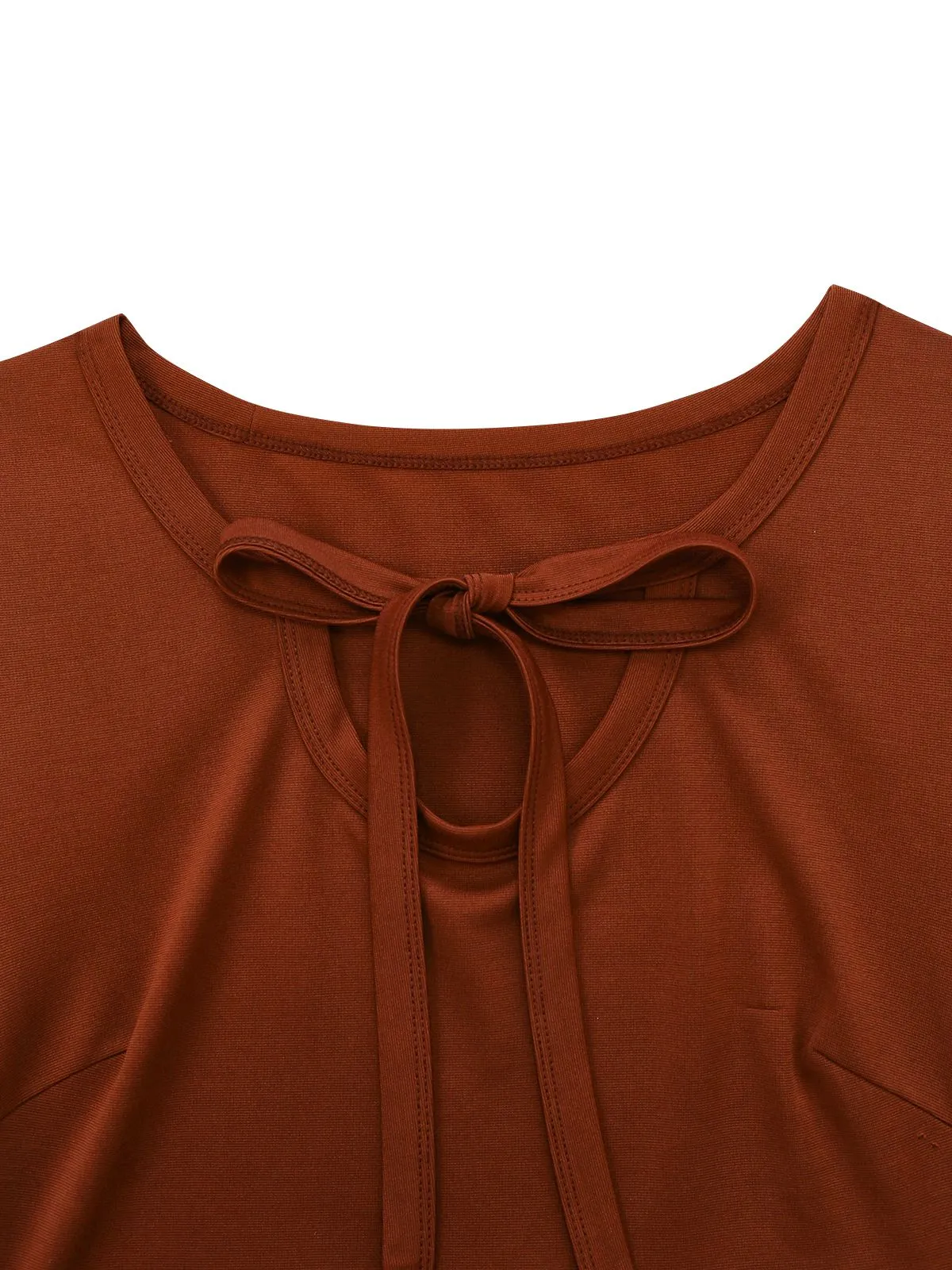 Brown 1950s Tie-Neck Knit Plaid Dress sold by Retro Stage product image thumbnail 5