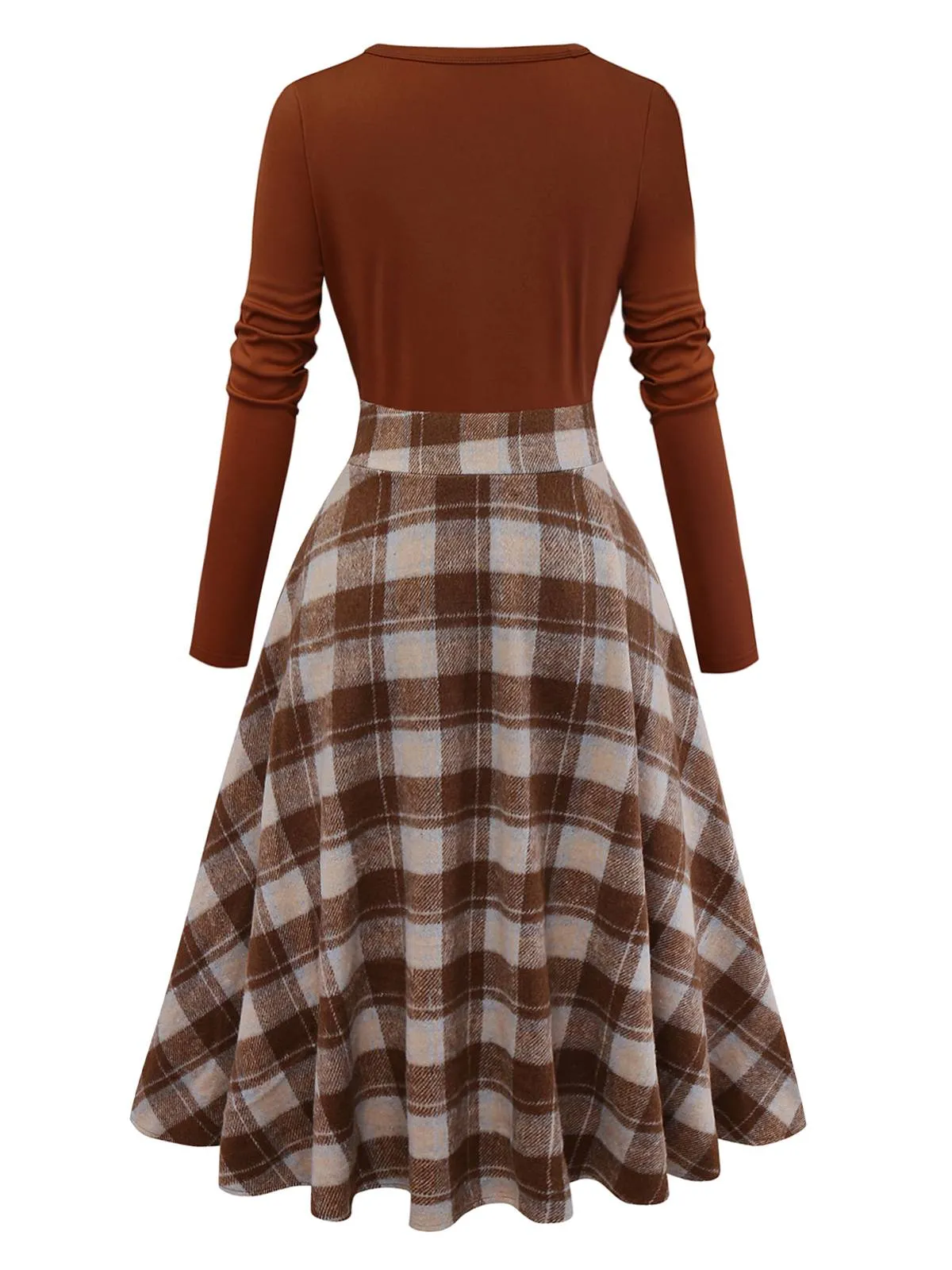 Brown 1950s Tie-Neck Knit Plaid Dress sold by Retro Stage product image thumbnail 4