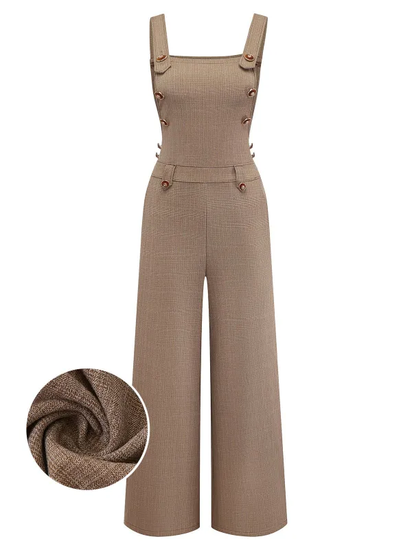 [Pre-Sale] Brown 1950s Metallic Pocket Suspender Jumpsuit sold by Retro Stage