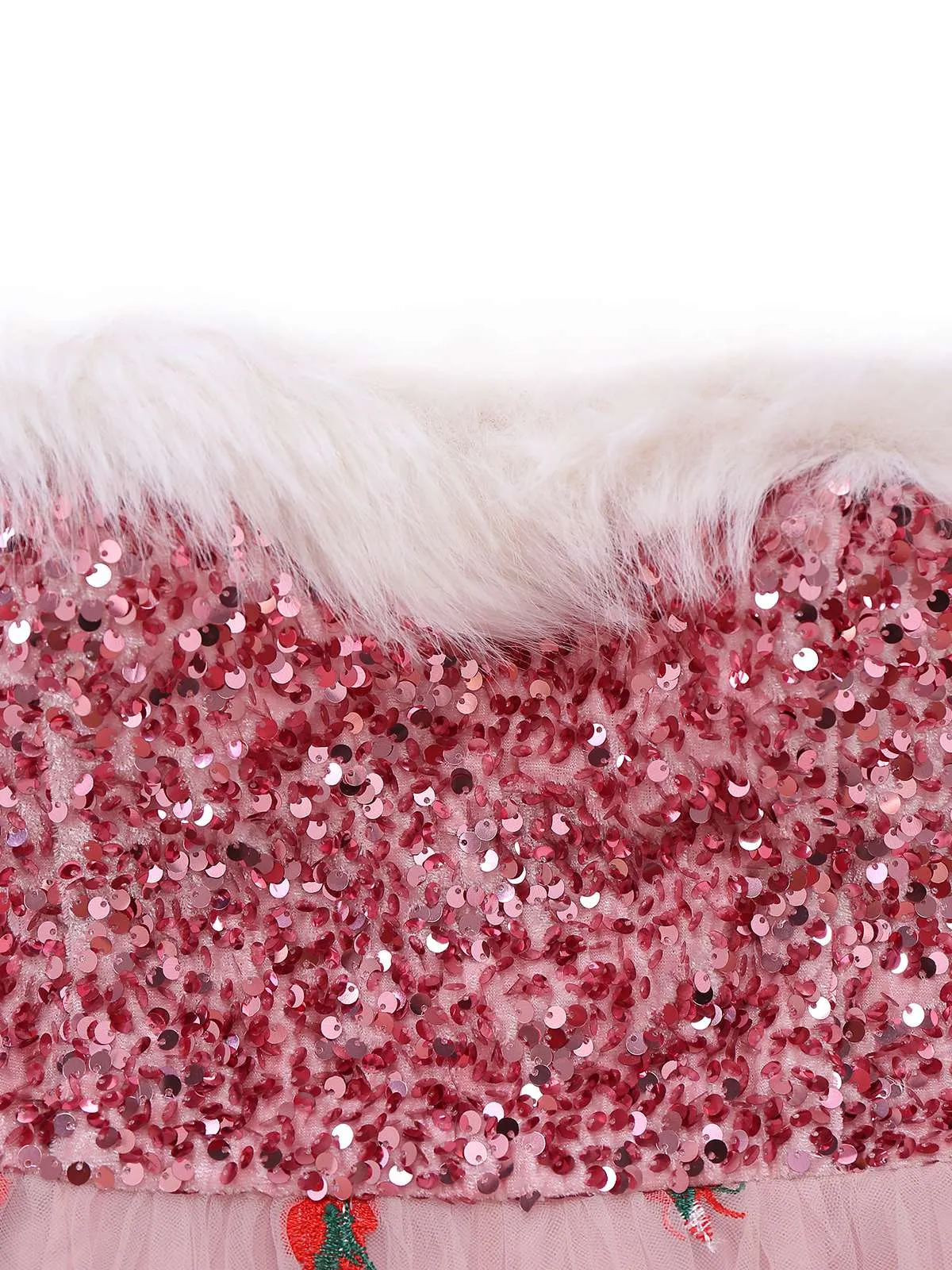 Pink 1950s Christmas Furry Strapless Sequined Mesh Dress sold by Retro Stage product image thumbnail 5
