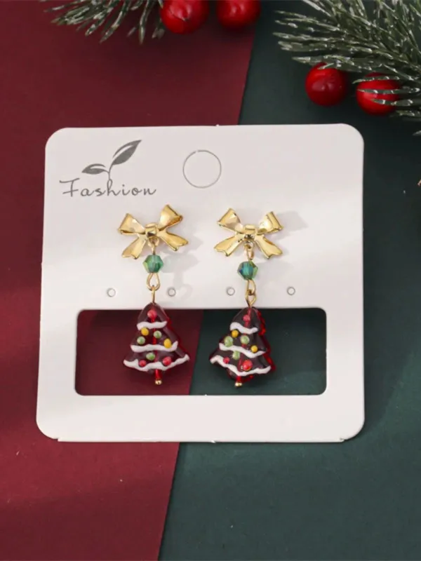 Vintage Gold Bowknot Christmas Tree Dangle Earrings sold by Retro Stage