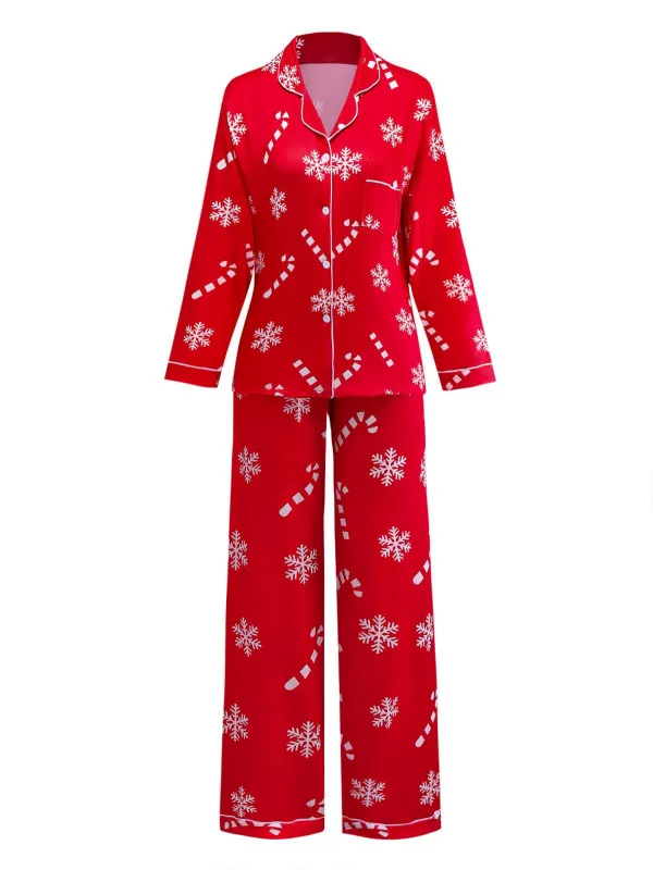 Red 1950s Christmas Snowflake Candy Cane Pajama Set sold by Retro Stage