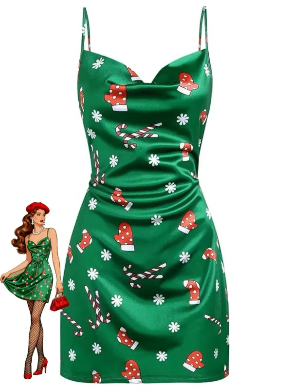 Green 1960s Christmas Cowl Neck Slip Dress sold by Retro Stage