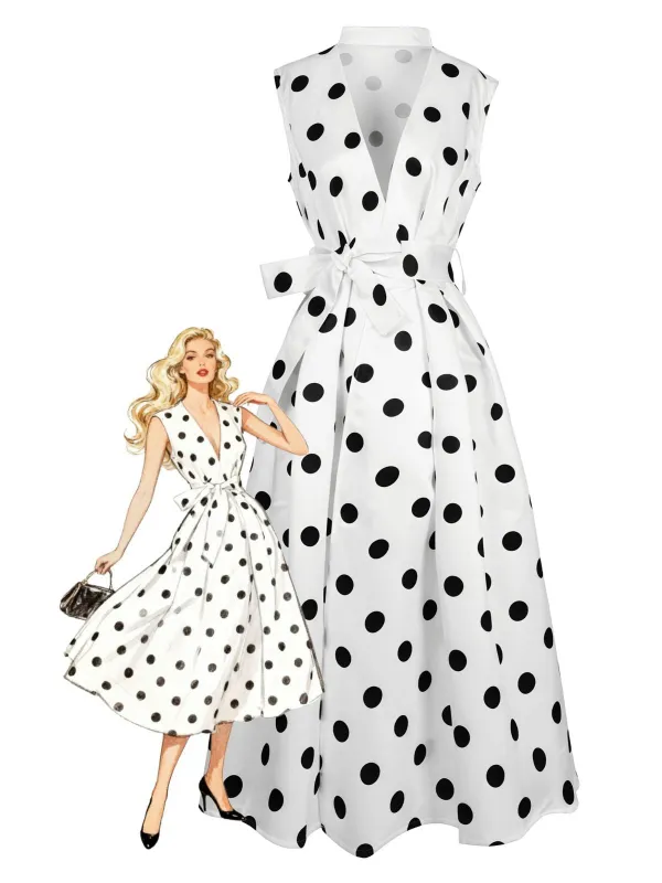 1950s Surplice V-Neck Polka Dot Belted Dress sold by Retro Stage