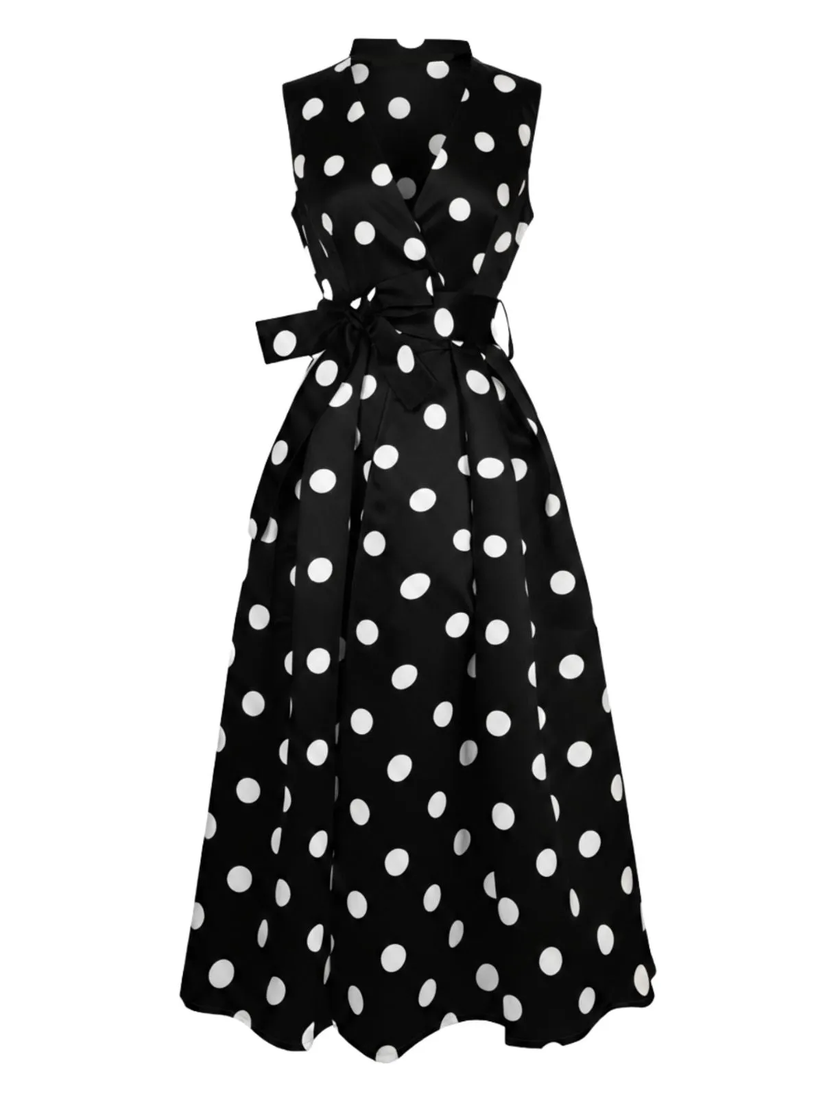 1950s Surplice V-Neck Polka Dot Belted Dress sold by Retro Stage product image thumbnail 4