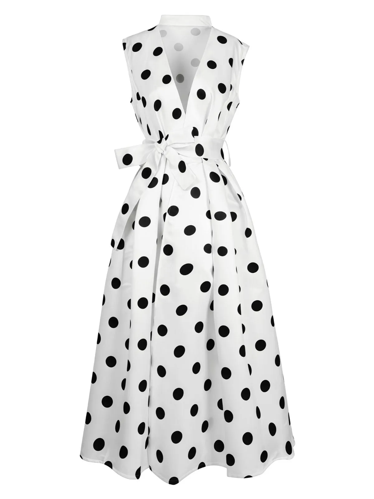 1950s Surplice V-Neck Polka Dot Belted Dress sold by Retro Stage product image thumbnail 2