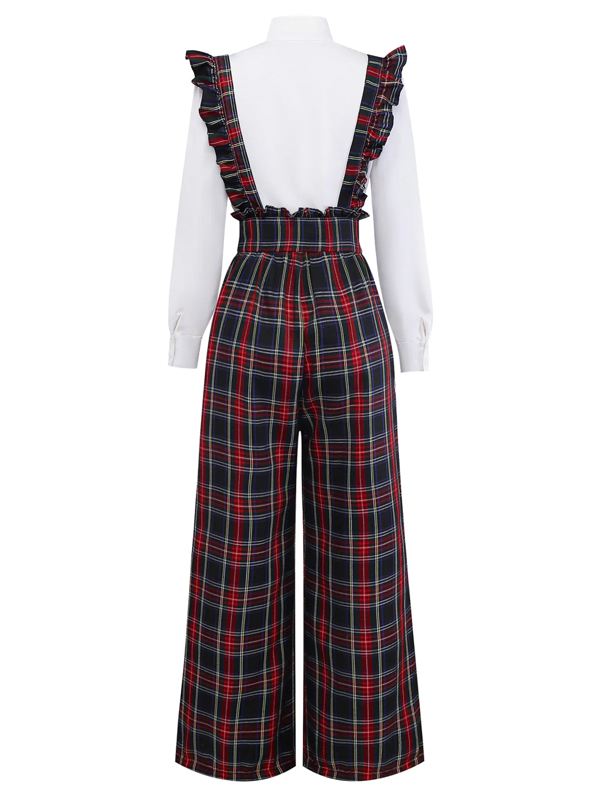 2PCS White & Black 1940s Blouse & Tartan Overall Pants sold by Retro Stage product image thumbnail 4