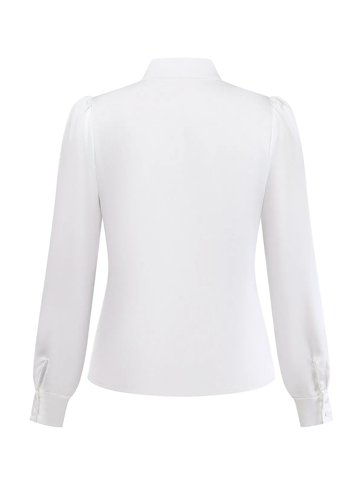 White 1940s Solid Tie Neck Satin Blouse sold by Retro Stage product image thumbnail 4