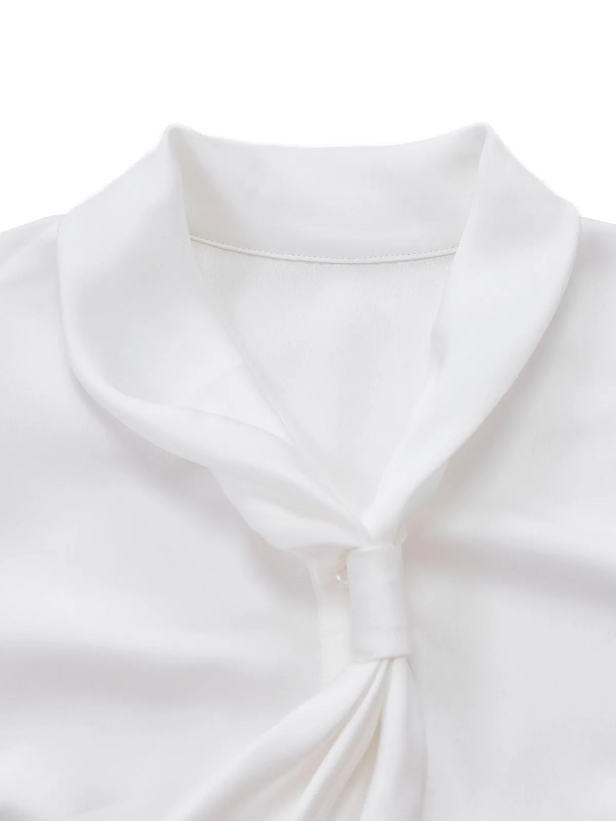 White 1940s Solid Tie Neck Satin Blouse sold by Retro Stage product image thumbnail 5