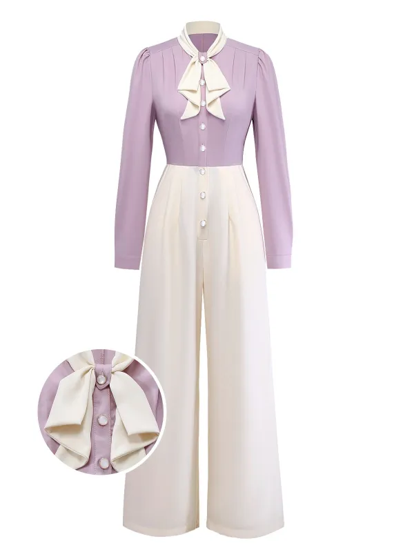 [Pre-Sale] Lavender 1930s Puff Sleeve Bow Tie Neck Jumpsuit sold by Retro Stage