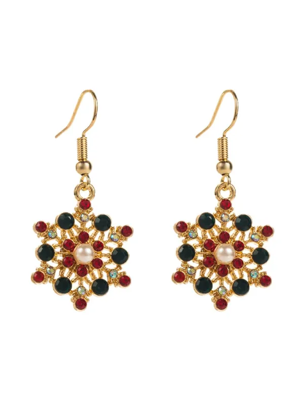 Christmas Hat & Snowflake Rhinestone Earrings sold by Retro Stage