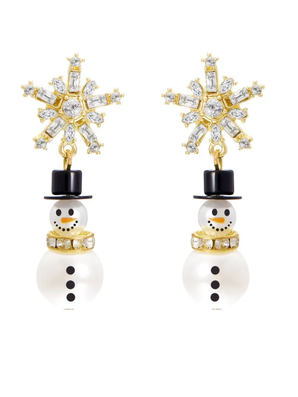 Christmas Rhinestone Snowflake Pearl Hat Snowman Stud Earrings sold by Retro Stage