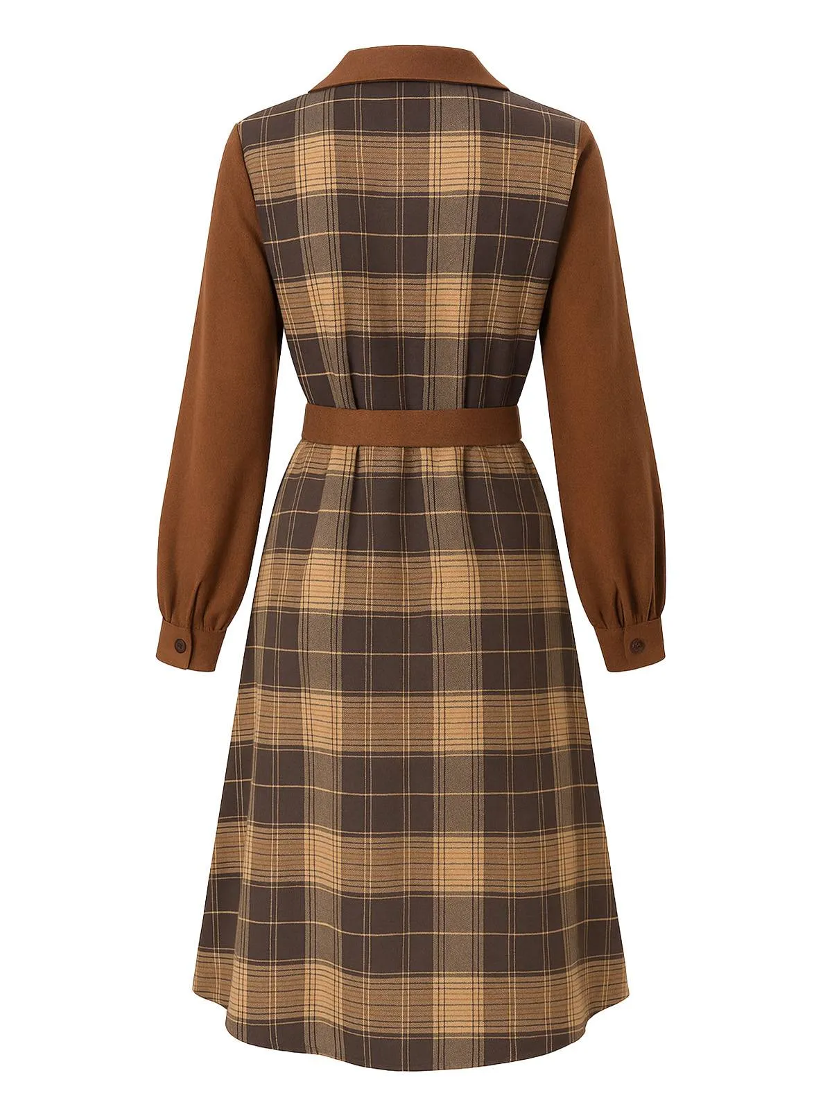 Brown 1950s Plaid Corduroy Shirt Collar Dress sold by Retro Stage product image thumbnail 3