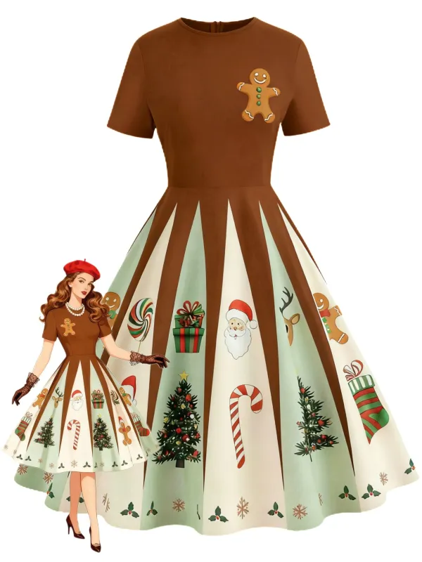 Brown 1950s Christmas Gingerbread Swing Dress sold by Retro Stage