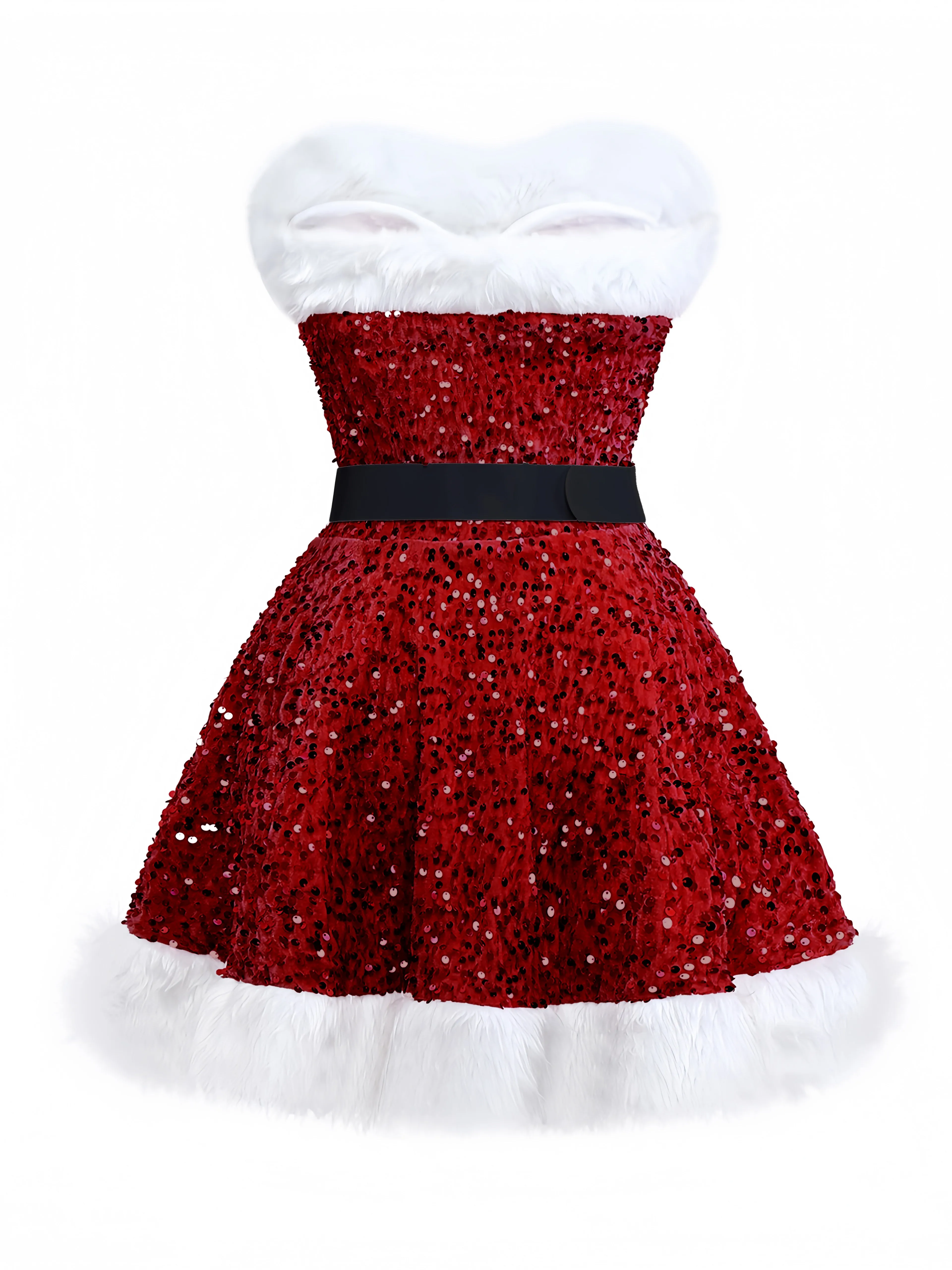 Red 1960s Christmas Fur Sequin Strapless Dress sold by Retro Stage product image thumbnail 2