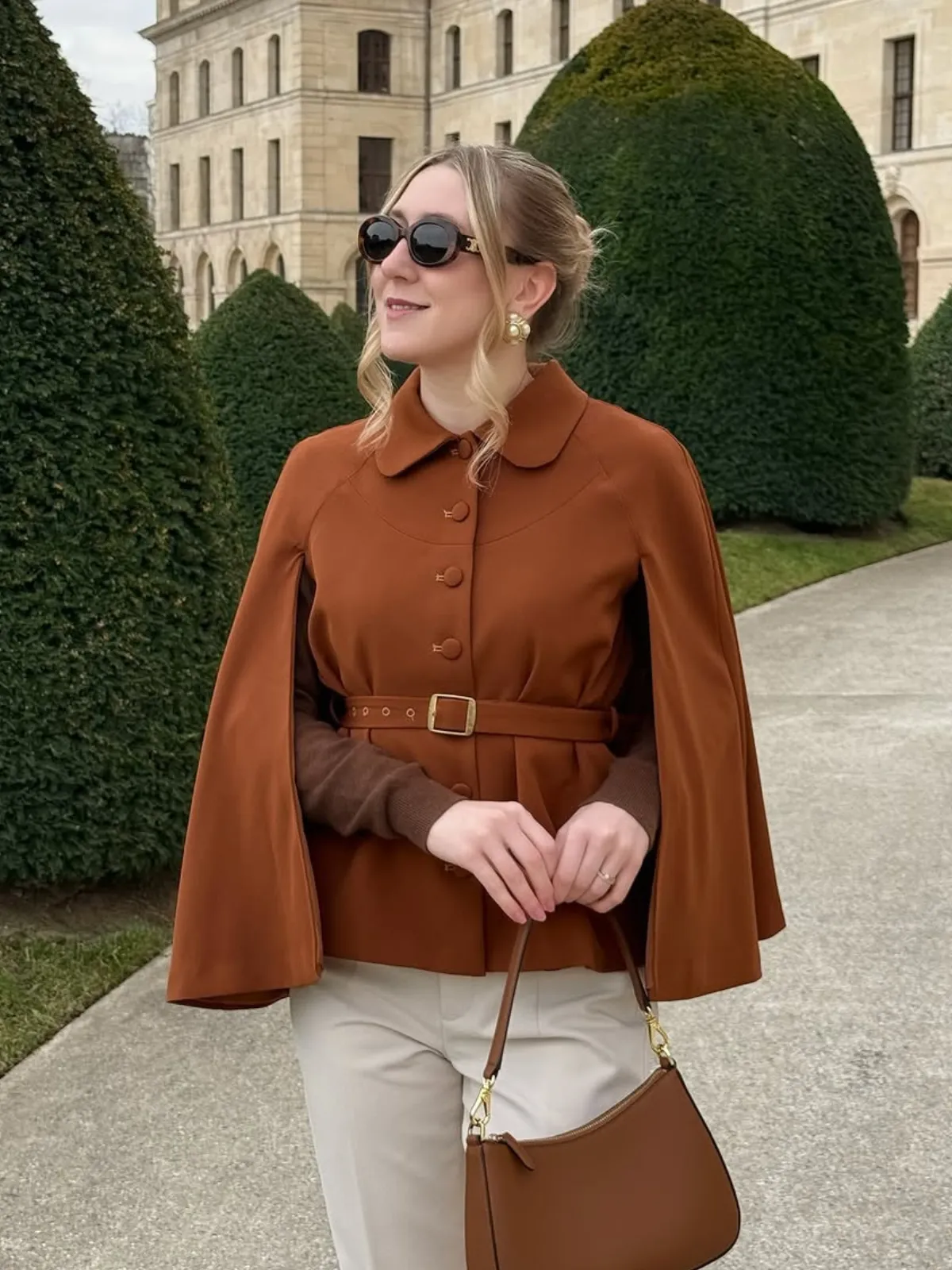Camel Color 1940s Lapel Cape Coat sold by Retro Stage product image thumbnail 4
