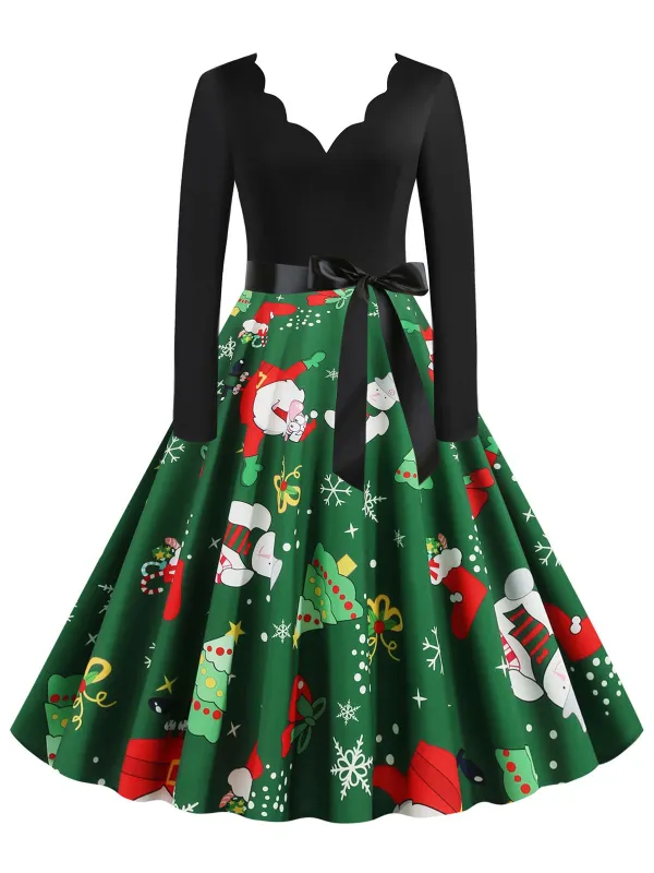 1950s Christmas Petal Collar Patchwork Dress sold by Retro Stage