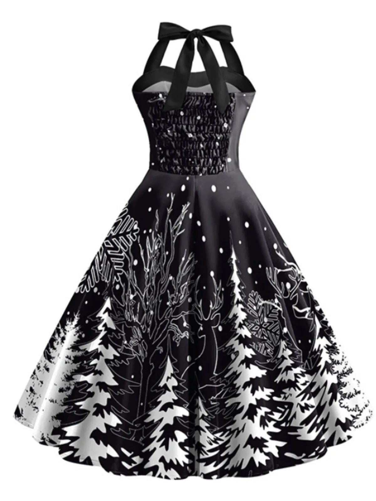 Black 1950s Christmas Halter Swing Dress sold by Retro Stage product image thumbnail 3