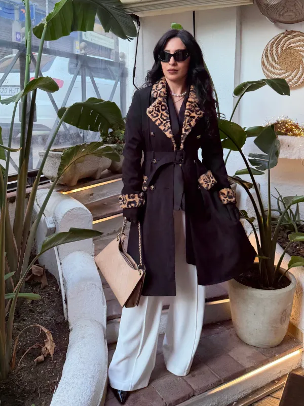 Black 1950s Leopard Lapel Pocket Coat sold by Retro Stage