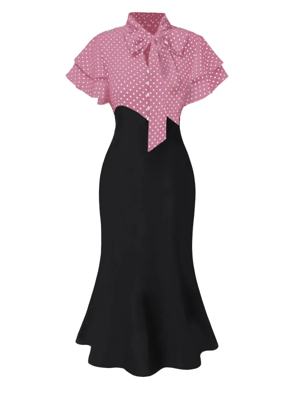[Pre-Sale] Pink 1930s Dots Tie Neck Mermaid Dress sold by Retro Stage