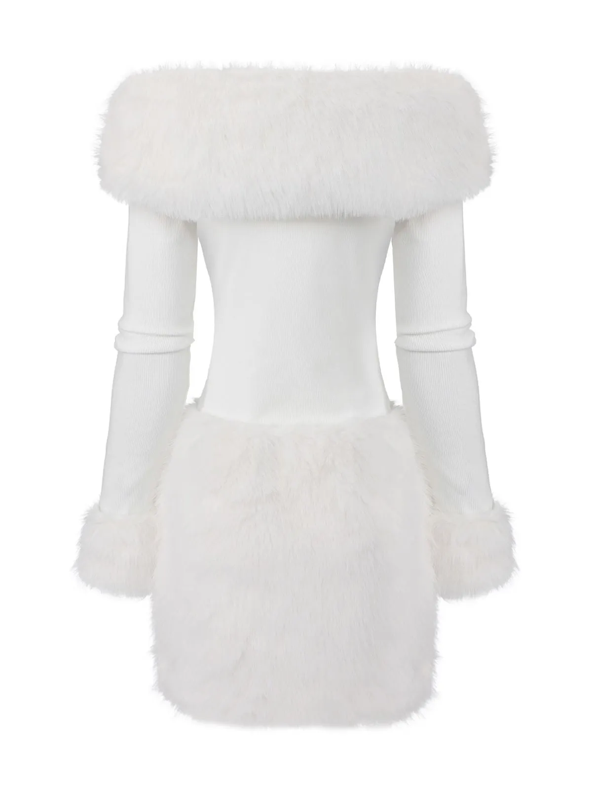 White 1960s Christmas Faux Fur Trim Off-Shoulder Dress sold by Retro Stage product image thumbnail 3
