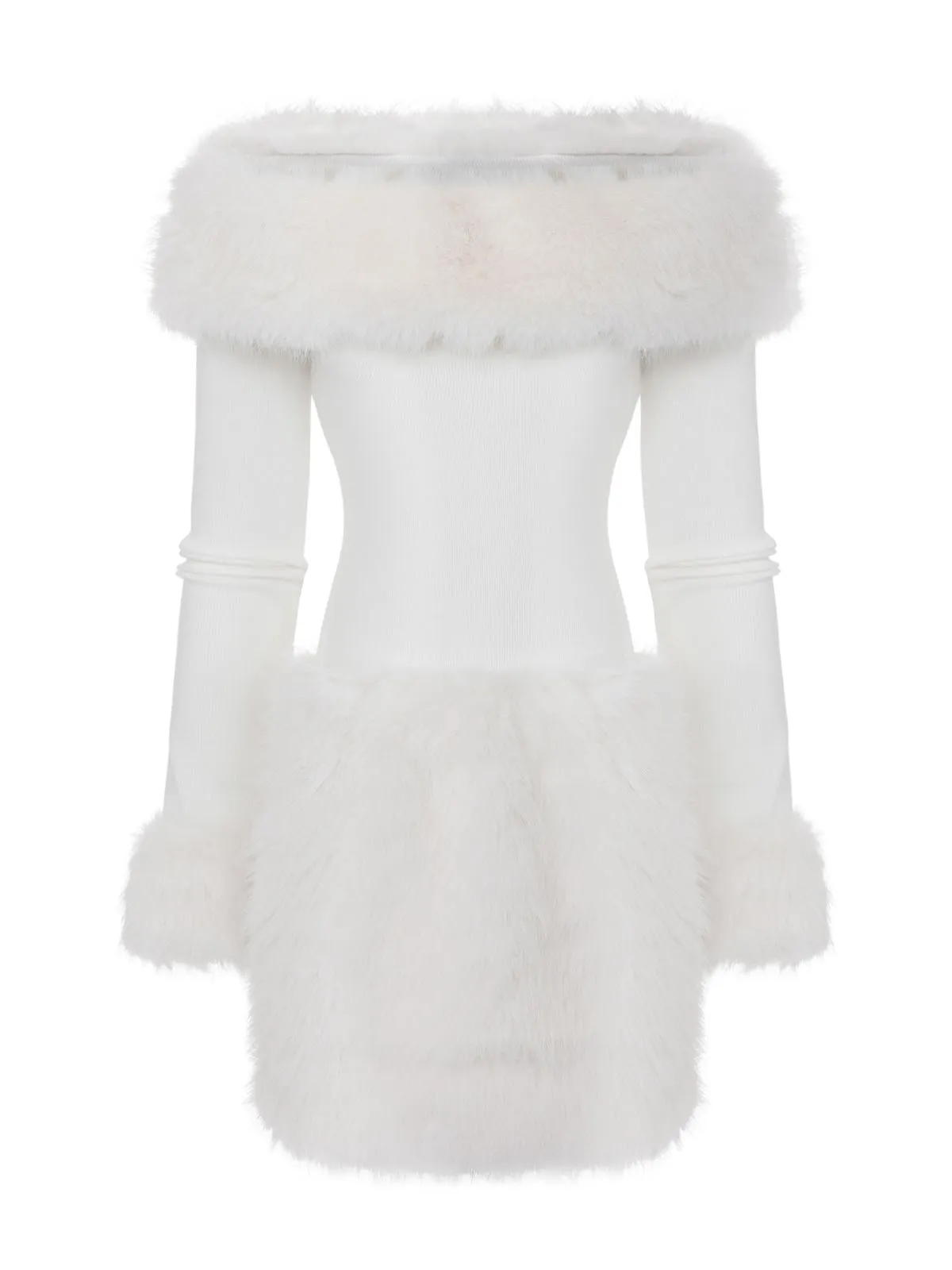 White 1960s Christmas Faux Fur Trim Off-Shoulder Dress sold by Retro Stage product image thumbnail 2