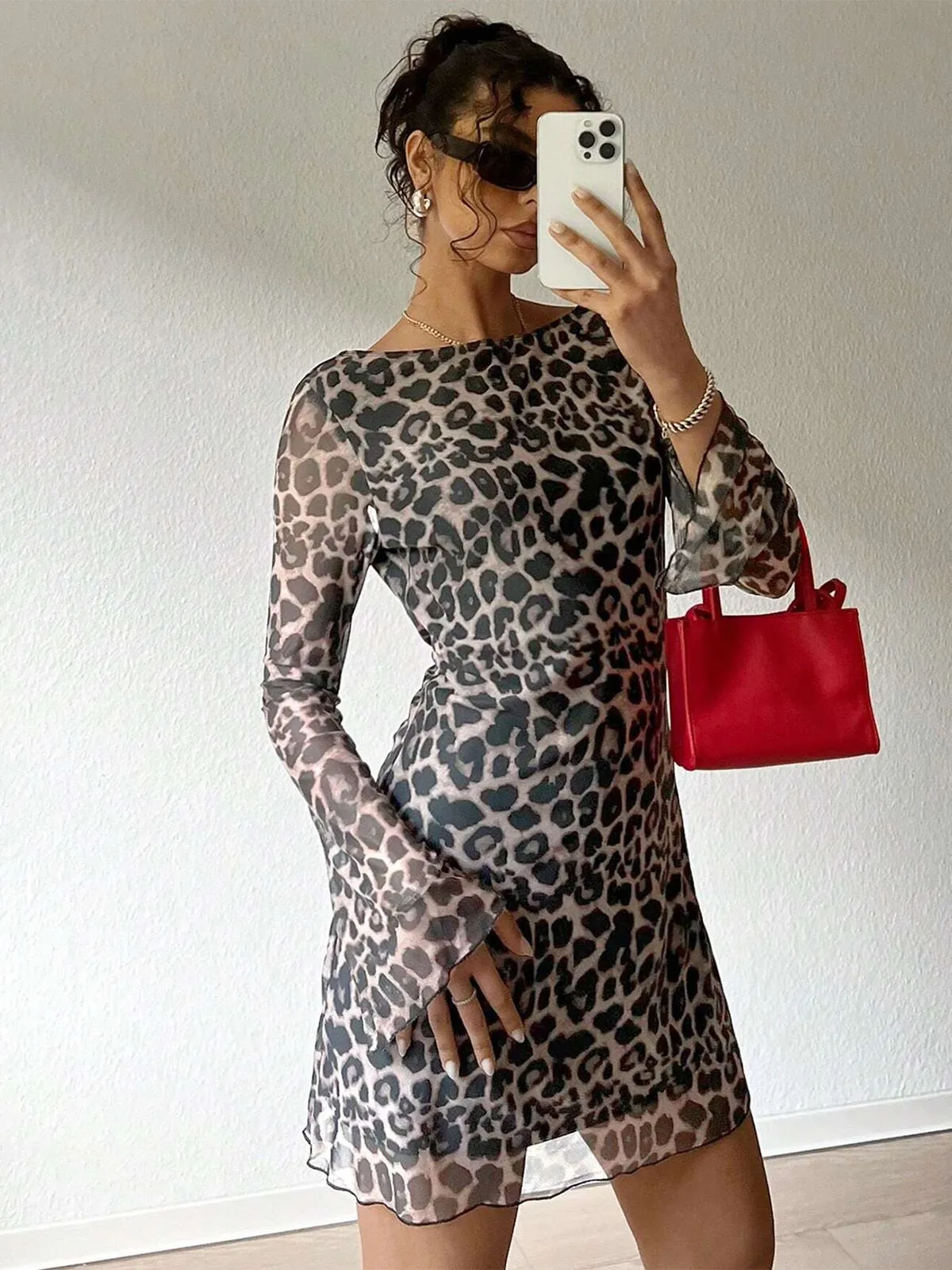 1980s Leopard Sheer Long-Sleeve Backless Dress sold by Retro Stage