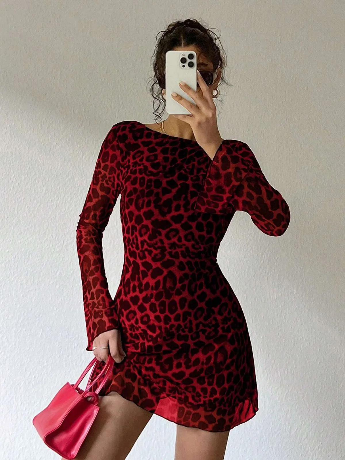 1980s Leopard Sheer Long-Sleeve Backless Dress sold by Retro Stage product image thumbnail 5