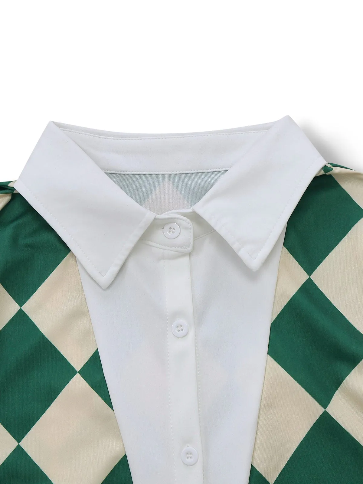 Green 1970s Argyle Fishtail Dress With Tie sold by Retro Stage product image thumbnail 4