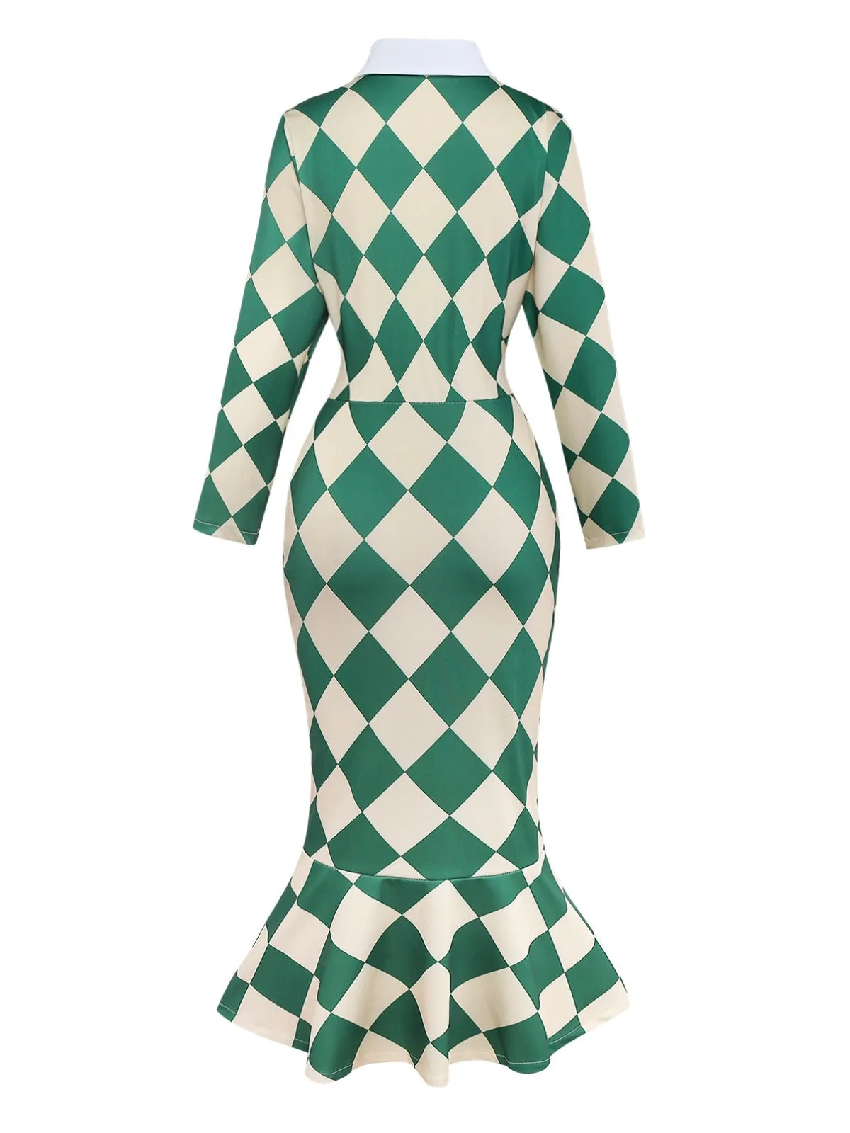 Green 1970s Argyle Fishtail Dress With Tie sold by Retro Stage product image thumbnail 2