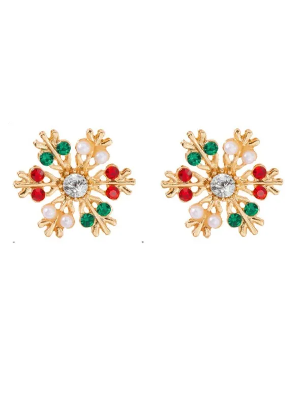 Vintage Christmas Snowflake Rhinestone Earrings sold by Retro Stage