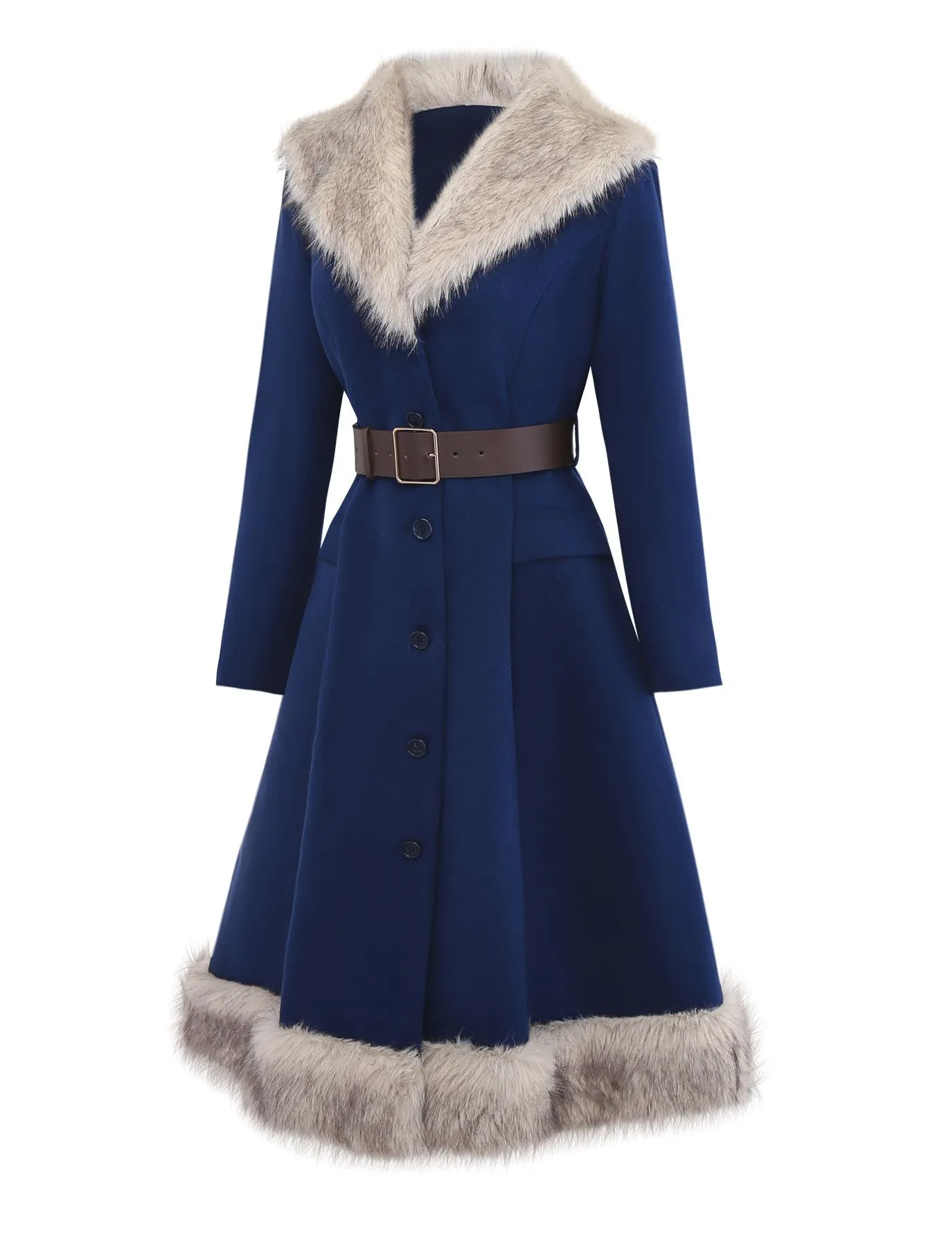 Blue 1960s Faux Fur-Lined Belted Coat sold by Retro Stage product image thumbnail 4